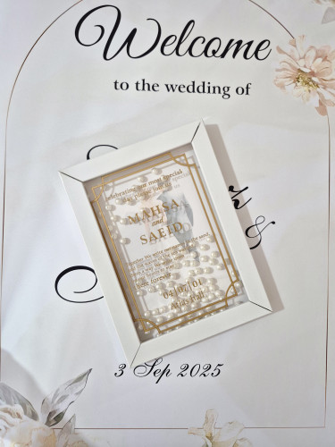 کارت عروسی مرواریدی سفید تکی برای عکاسی