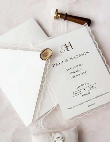 کارت عروسی شیک با دیزاین دانتل و مهر